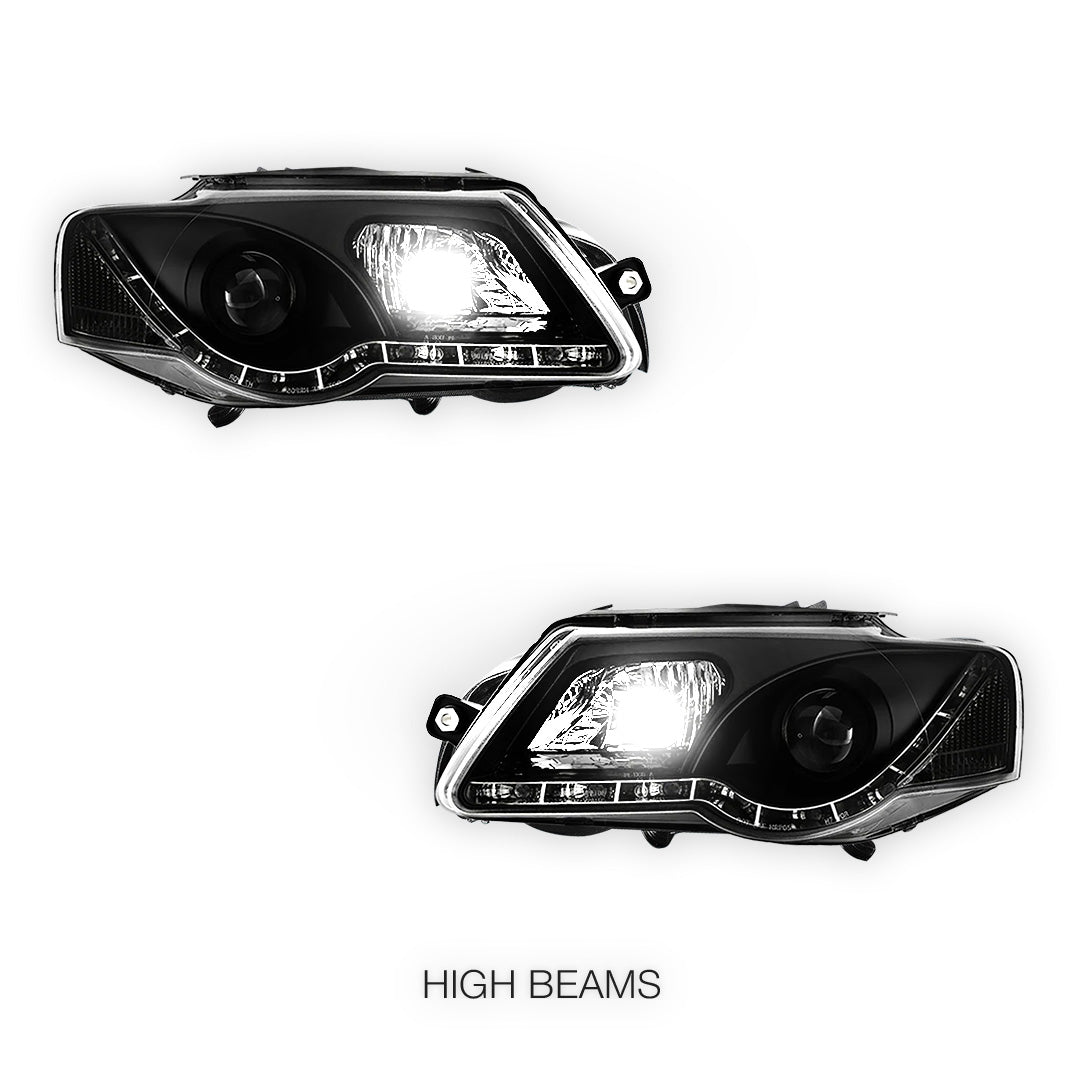 Volkswagen Passat B6 3C (2006 - 2010) DRL LED Dual Beam Projector Headlights LH + RH