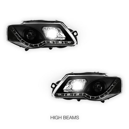 Volkswagen Passat B6 3C (2006 - 2010) DRL LED Dual Beam Projector Headlights LH + RH