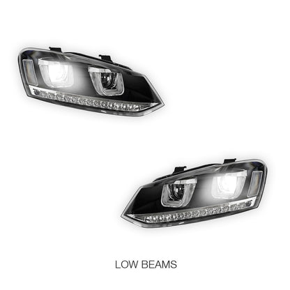 Volkswagen Polo 6R (2010 - 2016) R Style LED DRL Projector Head Lights with Sequential Indicators LH + RH
