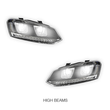 Volkswagen Polo 6R (2010 - 2016) R Style LED DRL Projector Head Lights with Sequential Indicators LH + RH
