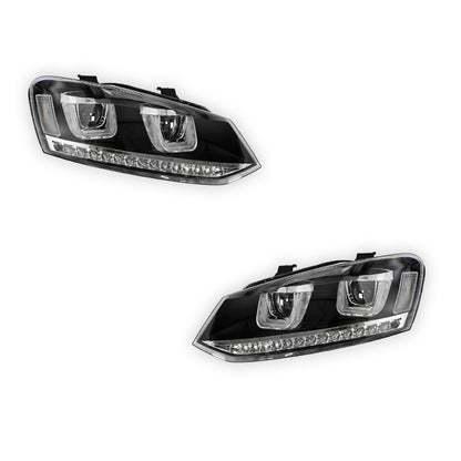 Volkswagen Polo 6R (2010 - 2016) R Style LED DRL Projector Head Lights with Sequential Indicators LH + RH
