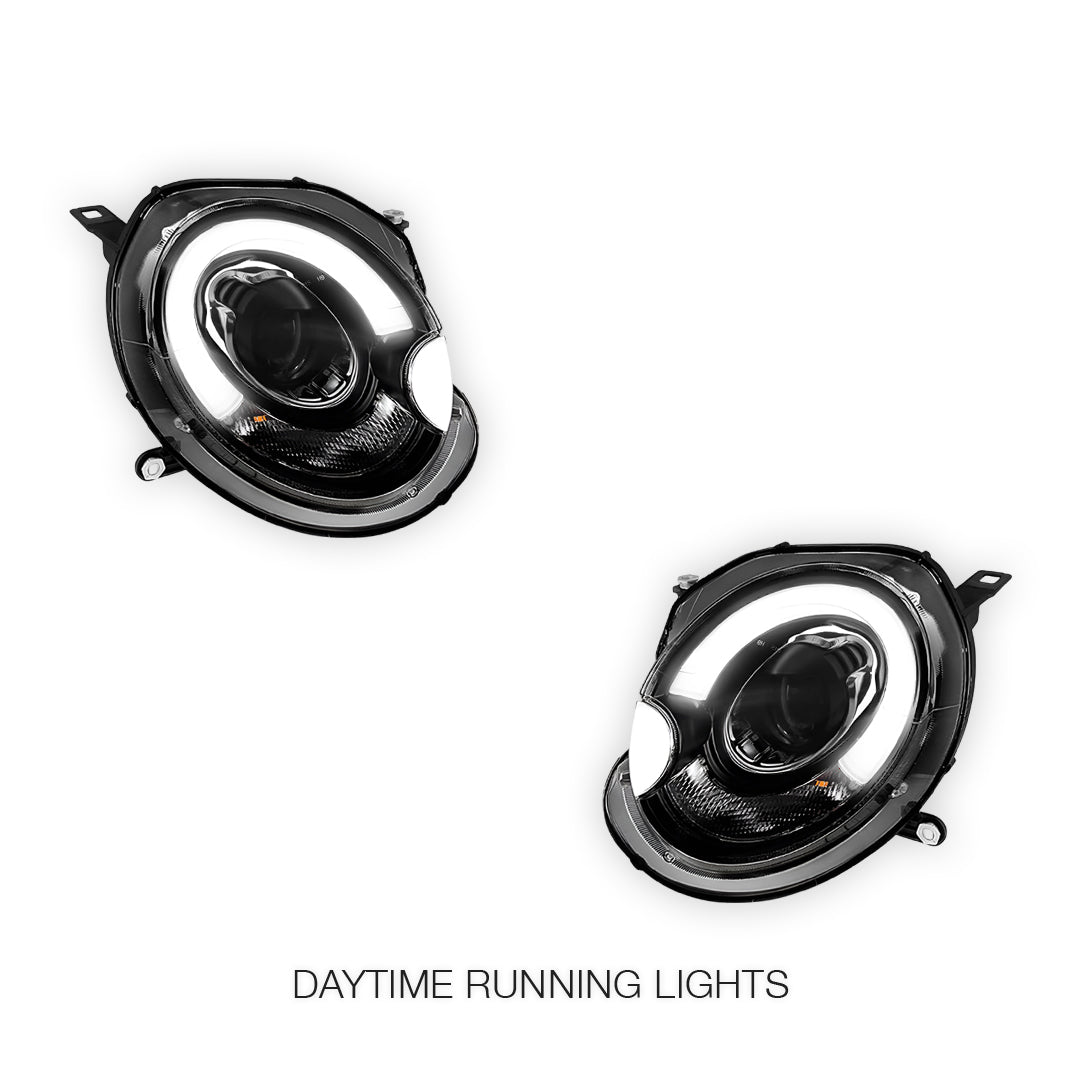 Mini Cooper R55 / R56 / R57 / R58 / R59 (2007 - 2013) Halogen Model F56 Style 3D LED Bar DRL Dual Beam Projector Headlights LH + RH