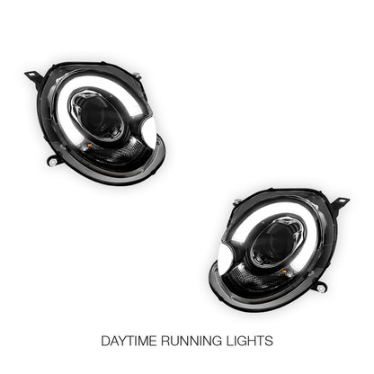 Mini Cooper R55 / R56 / R57 / R58 / R59 (2007 - 2013) Halogen Model F56 Style 3D LED Bar DRL Dual Beam Projector Headlights LH + RH
