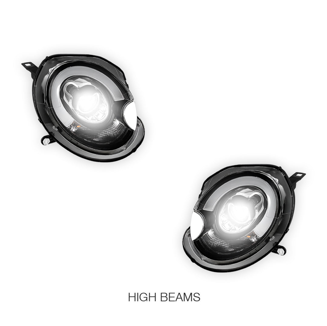 Mini Cooper R55 / R56 / R57 / R58 / R59 (2007 - 2013) Halogen Model F56 Style 3D LED Bar DRL Dual Beam Projector Headlights LH + RH