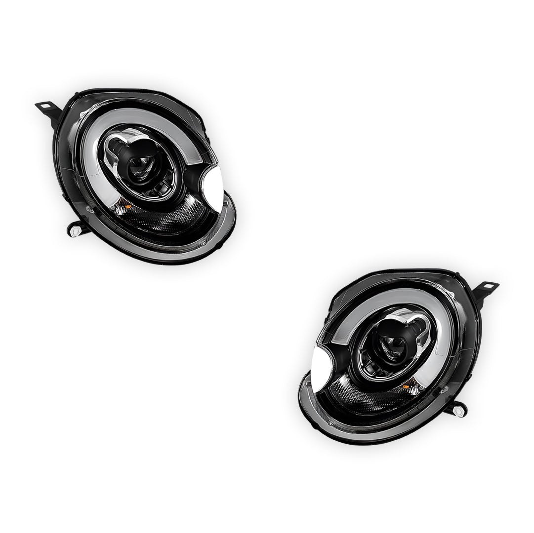 Mini Cooper R55 / R56 / R57 / R58 / R59 (2007 - 2013) Halogen Model F56 Style 3D LED Bar DRL Dual Beam Projector Headlights LH + RH