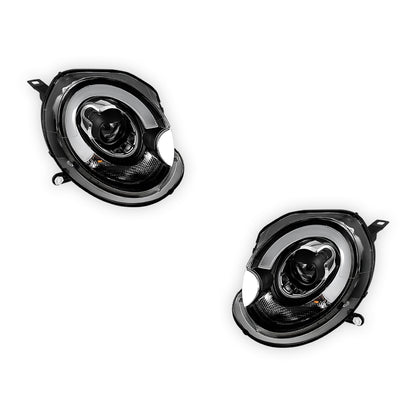 Mini Cooper R55 / R56 / R57 / R58 / R59 (2007 - 2013) Halogen Model F56 Style 3D LED Bar DRL Dual Beam Projector Headlights LH + RH