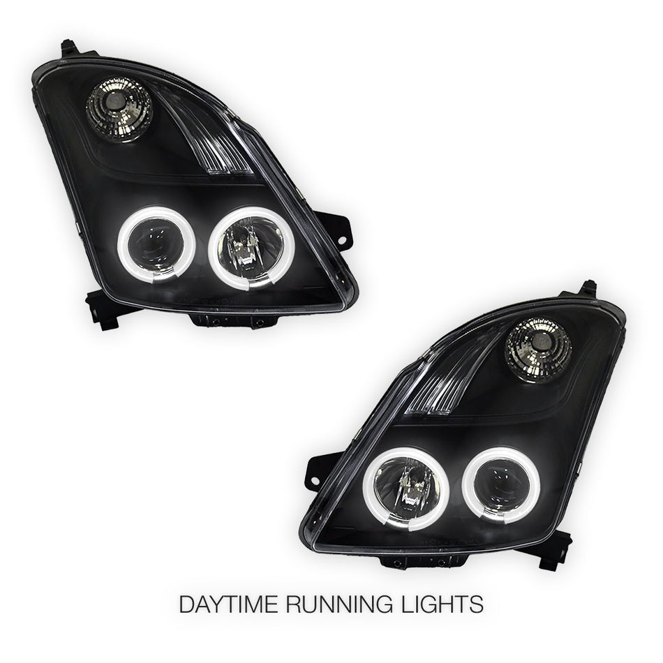 Suzuki Swift EZ (2004 - 2010) Halogen Model CCFL Angel Eyes Projector Headlights LH + RH