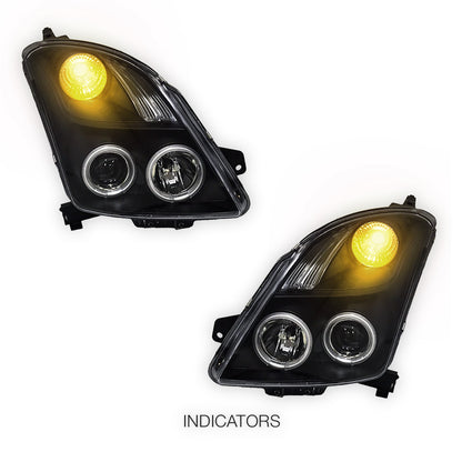 Suzuki Swift EZ (2004 - 2010) Halogen Model CCFL Angel Eyes Projector Headlights LH + RH