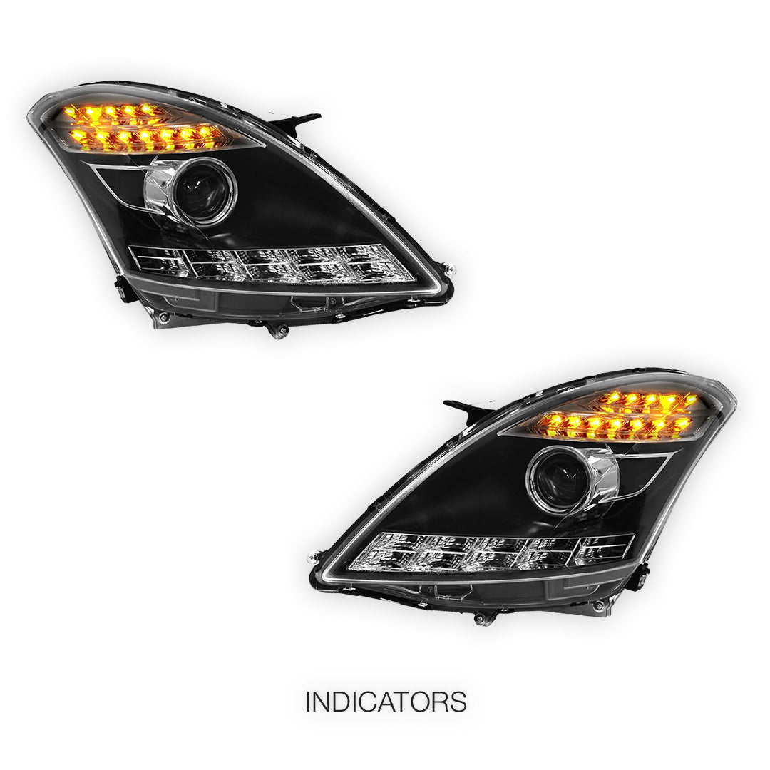 Suzuki Swift FZ (2011 - 2017) Black LED DRL Projector Headlights LH + RH