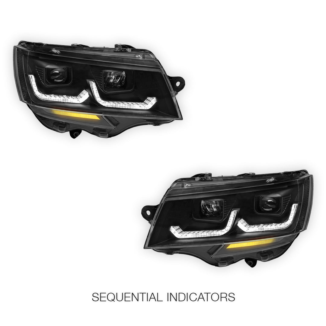 Volkswagen Transporter T6.1 (2020 - 2024) DRL LED Projector Headlights with Sequential Indicators LH + RH