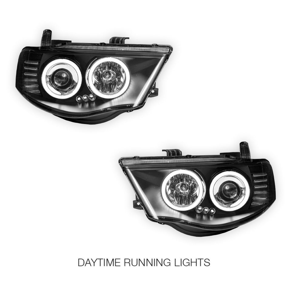Mitsubishi Triton ML / MN (2006 - 2015) Black High Power LED Angel-Eyes Projector Headlights LH + RH