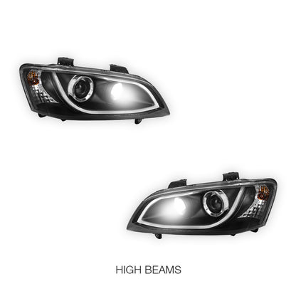 Holden Commodore VE Series 1 (2006 - 2009) Black DRL LED Projector Headlights LH + RH