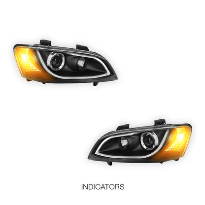 Holden Commodore VE Series 1 (2006 - 2009) Black DRL LED Projector Headlights LH + RH
