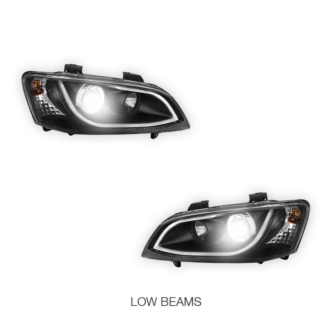 Holden Commodore VE Series 1 (2006 - 2009) Black DRL LED Projector Headlights LH + RH
