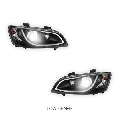 Holden Commodore VE Series 1 (2006 - 2009) Black DRL LED Projector Headlights LH + RH