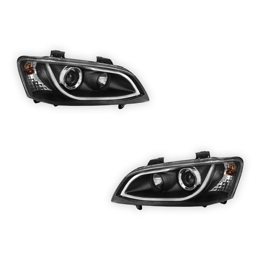 Holden Commodore VE Series 1 (2006 - 2009) Black DRL LED Projector Headlights LH + RH