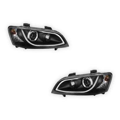 Holden Commodore VE Series 1 (2006 - 2009) Black DRL LED Projector Headlights LH + RH