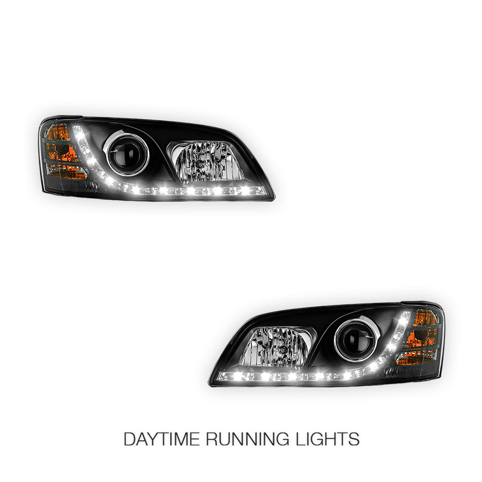 Holden Commodore VE Series 1 (2006 - 2009) Black DRL LED Projector Headlights LH + RH