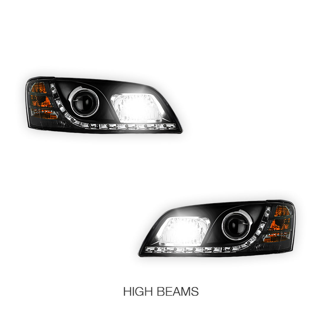 Holden Commodore VE Series 1 (2006 - 2009) Black DRL LED Projector Headlights LH + RH