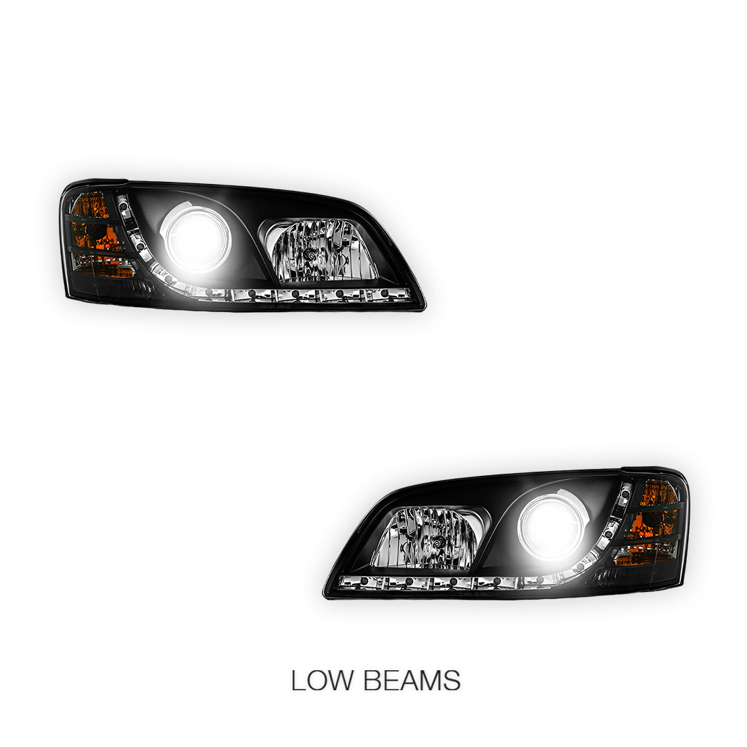 Holden Commodore VE Series 1 (2006 - 2009) Black DRL LED Projector Headlights LH + RH