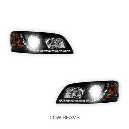 Holden Commodore VE Series 1 (2006 - 2009) Black DRL LED Projector Headlights LH + RH