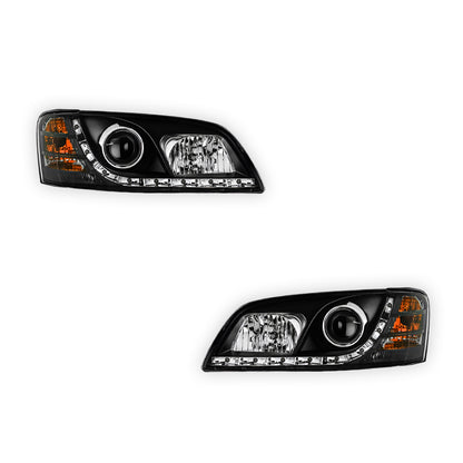 Holden Commodore VE Series 1 (2006 - 2009) Black DRL LED Projector Headlights LH + RH