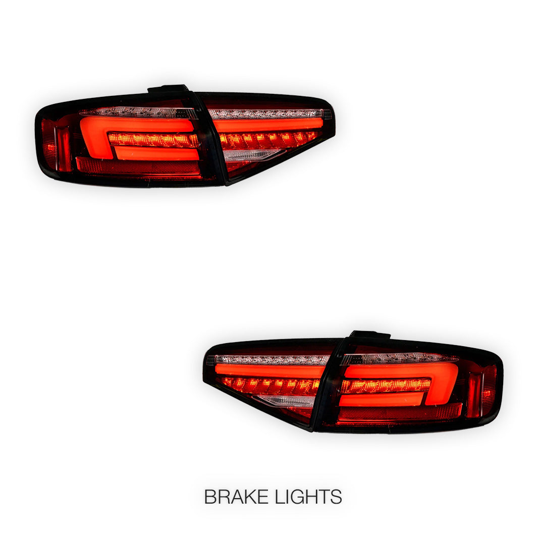 Audi A4 B8 (2012 - 2015) For models Stock Halogen Tail Lights only Clear Red Sequential 3D LED Stripe Tail Lights LH + RH