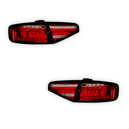 Audi A4 B8 (2012 - 2015) For models Stock Halogen Tail Lights only Clear Red Sequential 3D LED Stripe Tail Lights LH + RH