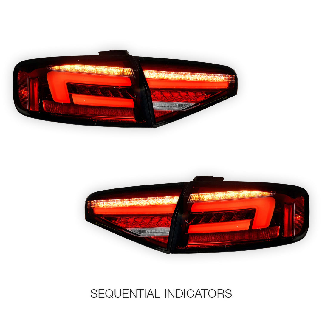 Audi S4 B8 (2012 - 2015) "Fits stock Halogen only" Clear Red Sequential 3D LED Stripe Tail Lights LH + RH