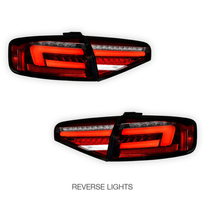 Audi S4 B8 (2012 - 2015) "Fits stock Halogen only" Clear Red Sequential 3D LED Stripe Tail Lights LH + RH