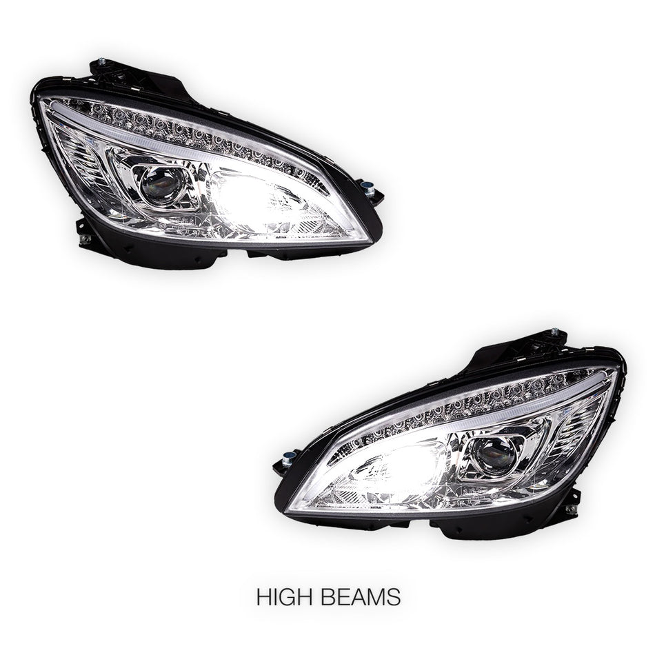 Mercedes-Benz C-Class W204 (2007- 2010) Halogen Model Crystal LED DRL Projector Headlights LH + RH