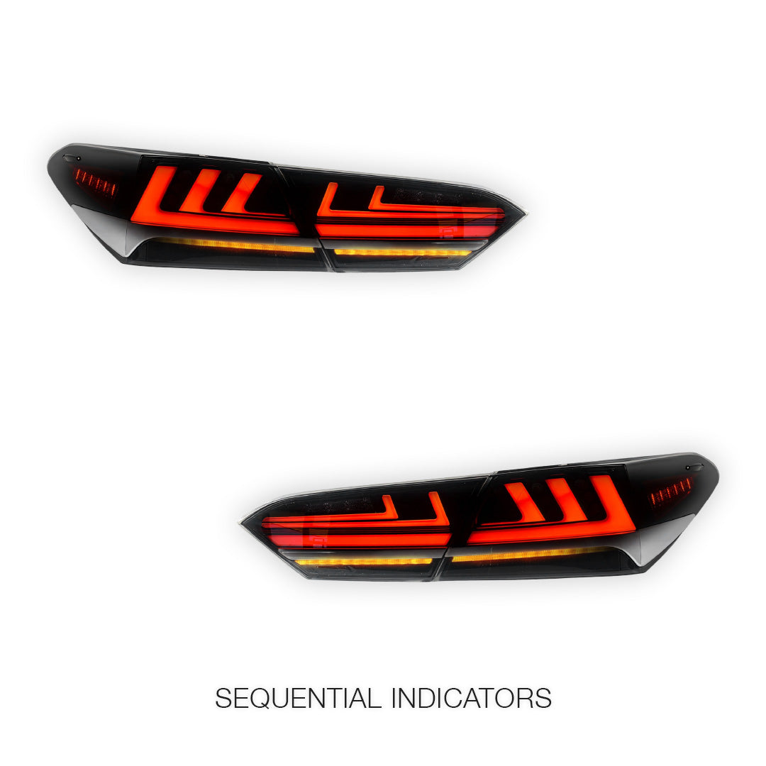 Toyota Camry XV70 (2018 - 2024) JDM Smoked Black Sequential 3D LED Stripe Bar Tail Lights LH + RH