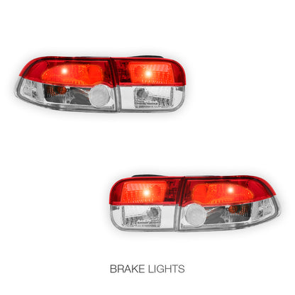 Honda Civic EH (1992 - 1995) JDM Clear Red Halogen Tail Lights LH + RH