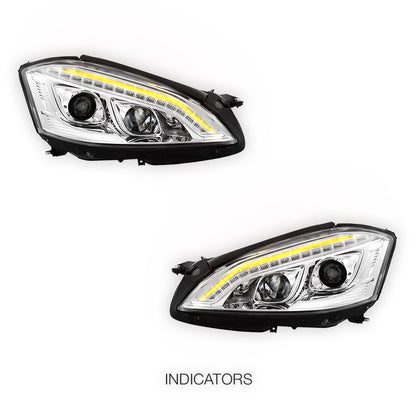 Mercedes-Benz S-Class W221 (2006 - 2009) S65 AMG Style DRL LED Projector Headlights with LED Indicators LH + RH