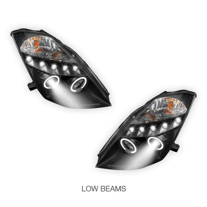 Nissan 350Z Z33 Series 1 (2003 - 2005) Black Angel Eyes Projector Headlights LH + RH