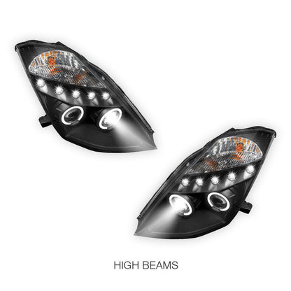 Nissan 350Z Z33 Series 1 (2003 - 2005) Black Angel Eyes Projector Headlights LH + RH