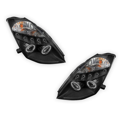 Nissan 350Z Z33 Series 1 (2003 - 2005) Black Angel Eyes Projector Headlights LH + RH