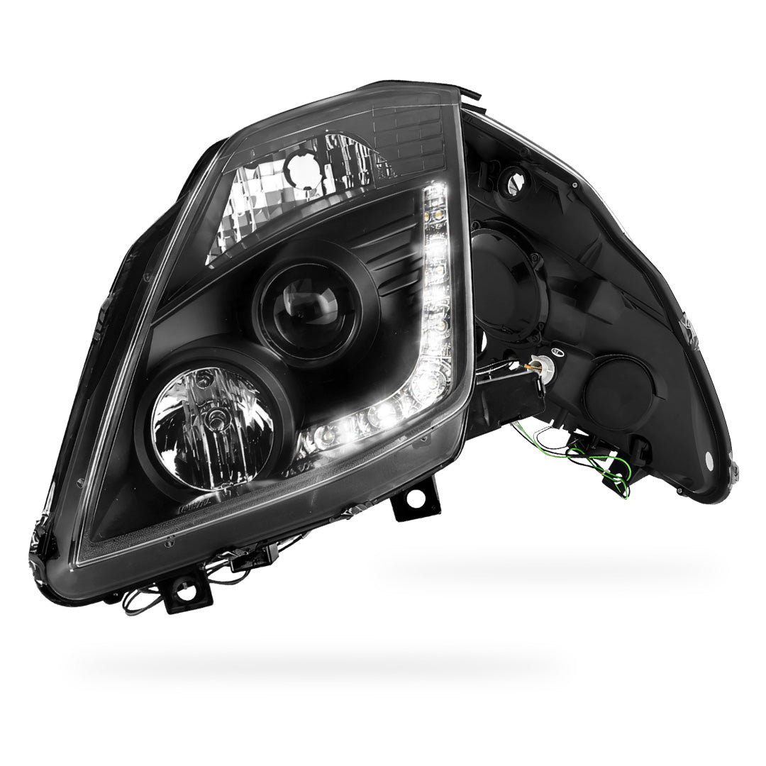 Nissan 350Z Z33 Series 2 (2006 - 2008) JDM Black LED DRL Projector Headlights LH + RH