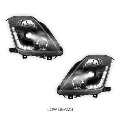 Nissan 350Z Z33 Series 2 (2006 - 2008) JDM Black LED DRL Projector Headlights LH + RH