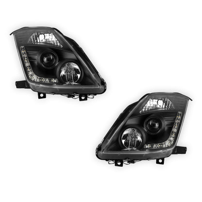 Nissan 350Z Z33 Series 2 (2006 - 2008) JDM Black LED DRL Projector Headlights LH + RH