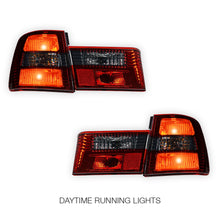 BMW 5 Series E34 (1987 - 1996) Smoked Red Halogen Tail Lights with Trunk Garnish Panel LH + RH