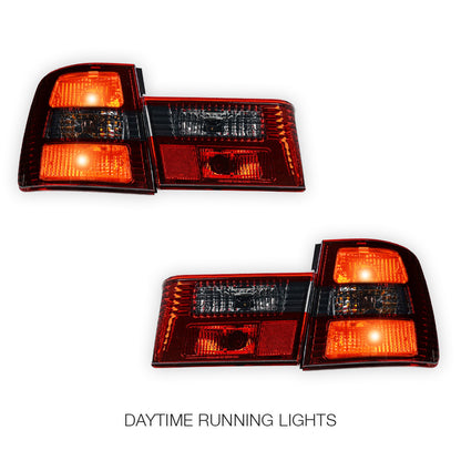 BMW 5 Series E34 (1987 - 1996) Smoked Red Halogen Tail Lights with Trunk Garnish Panel LH + RH
