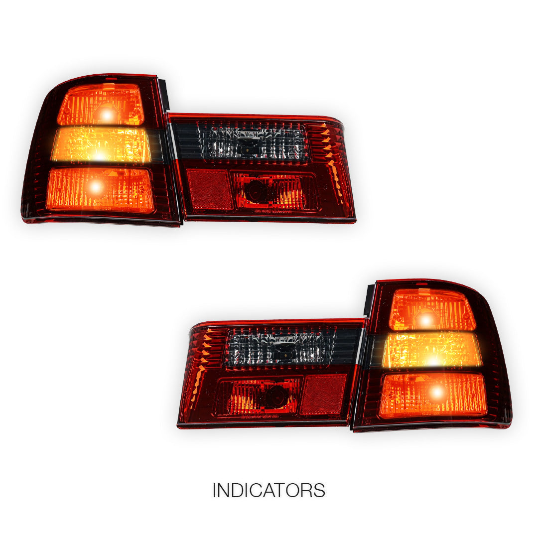 BMW 5 Series E34 (1987 - 1996) Smoked Red Halogen Tail Lights with Trunk Garnish Panel LH + RH