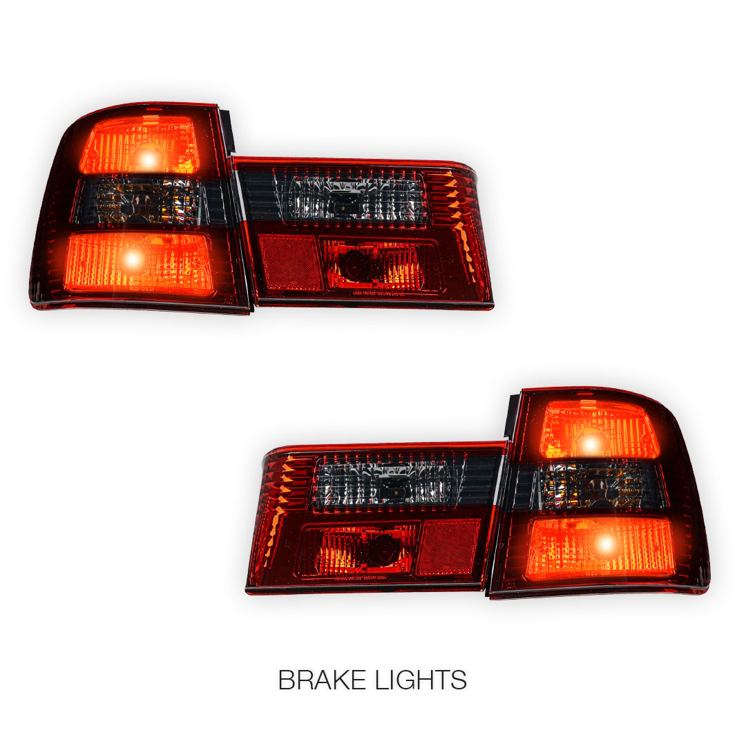 BMW 5 Series E34 (1987 - 1996) Smoked Red Halogen Tail Lights with Trunk Garnish Panel LH + RH