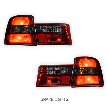BMW 5 Series E34 (1987 - 1996) Smoked Red Halogen Tail Lights with Trunk Garnish Panel LH + RH