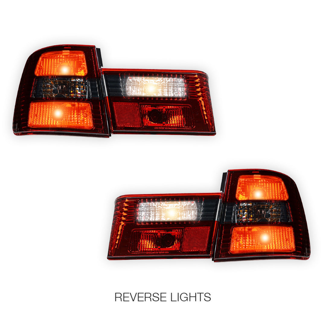 BMW 5 Series E34 (1987 - 1996) Smoked Red Halogen Tail Lights with Trunk Garnish Panel LH + RH