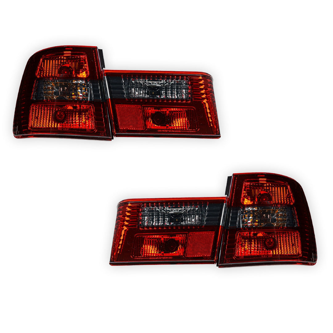 BMW 5 Series E34 (1987 - 1996) Smoked Red Halogen Tail Lights with Trunk Garnish Panel LH + RH