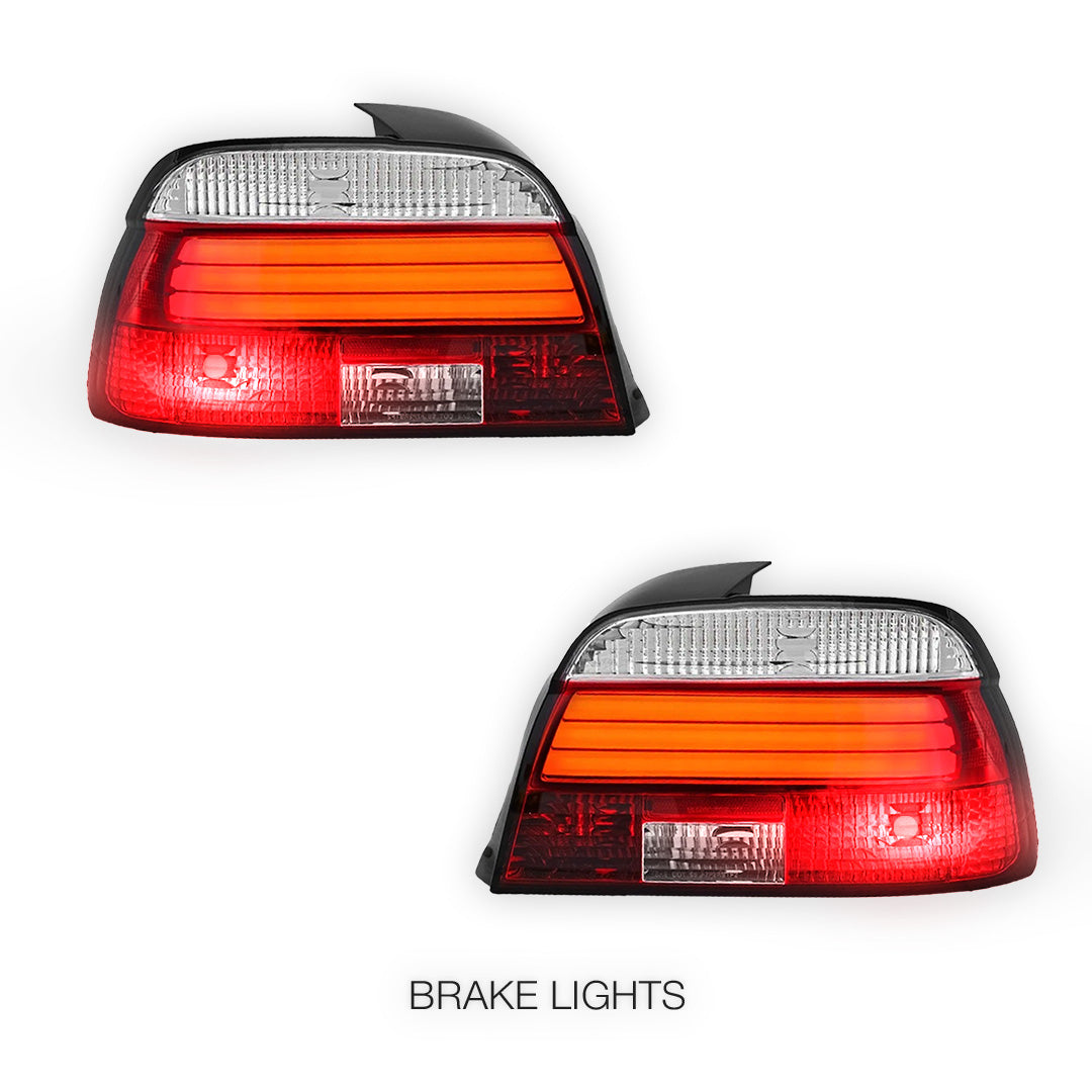 BMW 5 Series E39 (1995 - 2000) Clear Red 3D LED Stripe Bar Tail Lights LH + RH