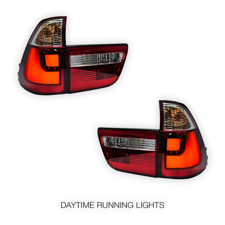 BMW X5 E53 (2000 - 2003) Clear Red 3D LED Stripe Bar Tail Lights and Trunk Garnish LH + RH
