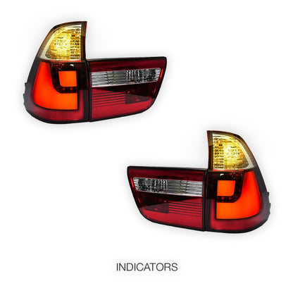 BMW X5 E53 (2000 - 2003) Clear Red 3D LED Stripe Bar Tail Lights and Trunk Garnish LH + RH